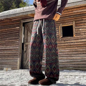 8XL-M羊羔绒裤子男冬季加绒加厚民族风重磅针织棉裤大码KZ023P78图片