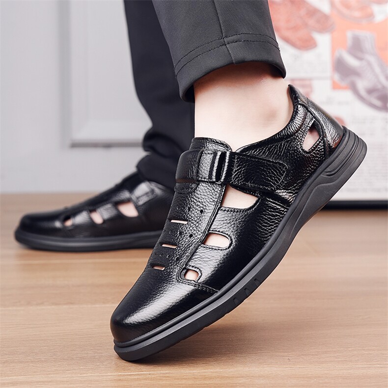 休闲皮鞋男潮新款洞洞真皮凉鞋镂空青年工作鞋软底透气百搭爸爸鞋,男鞋凉鞋,电商A223