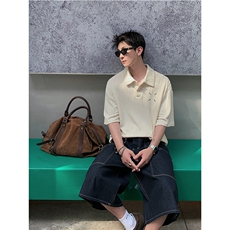 重磅肌理感坑条马吉拉刺绣夏季POLO衫男士短袖美式潮牌T恤P38，男装T恤，电商C306-1