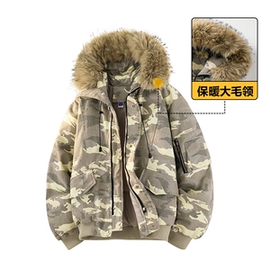 美式毛领派克棉服男冬季加厚工装棉衣情侣外套M060-P110 迷彩P115图片