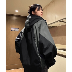 中性风 冲锋衣骑行服连帽撞色拼接夹克户外机能风外套D327 P108图片