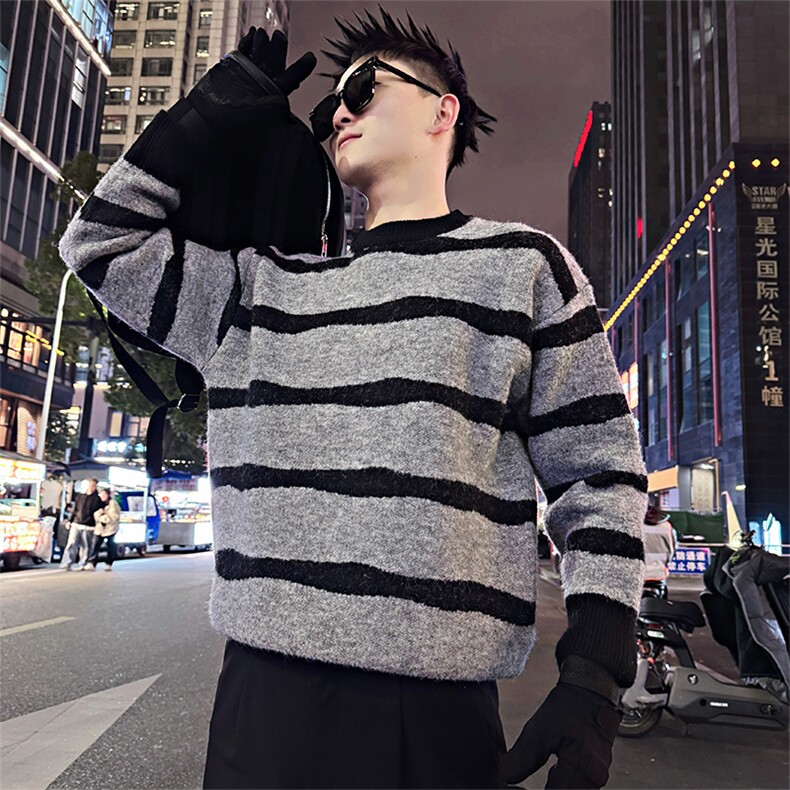 LV312/P98控138冬季高级感慵懒风情侣针织衫套头条纹拼接毛衣首1，男装针织衫/毛衣，星座305B