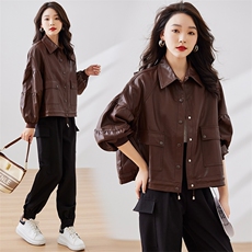 皮衣外套女2023新款短款春秋港风复古宽松pu机车小皮夹克款，女装皮衣，江南女神