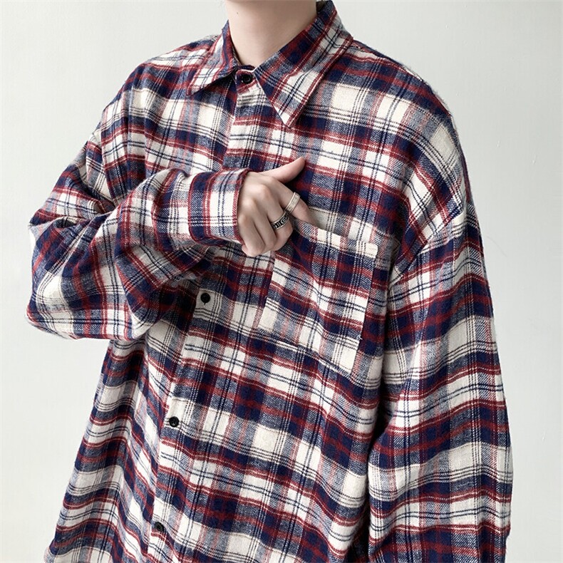宽松长袖格子衬衫男KD611-P45图片