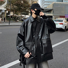 美式高街皮衣男上韩版潮流宽松百搭口袋2024秋冬ins外套W5867-P77，男装皮衣，星座412-2