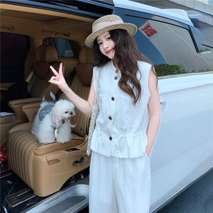 轻熟气质套装裤女2026夏季新款高级感刺绣无袖马甲阔腿裤两件套图片