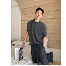 美式凉感冰爽丝纽扣设计感Polo领针织短袖夏季宽松简约上衣，男装T恤，星座506A