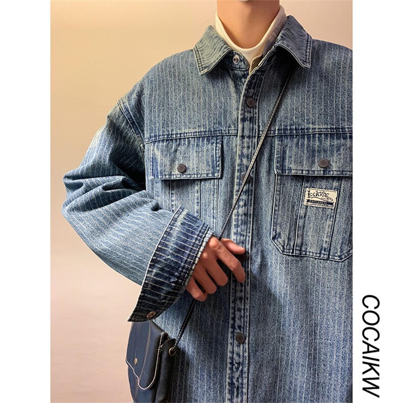 日系复古做旧水洗工装牛仔外套男女街头oversize宽松百搭休闲衬衫，男装衬衫，星座410-7
