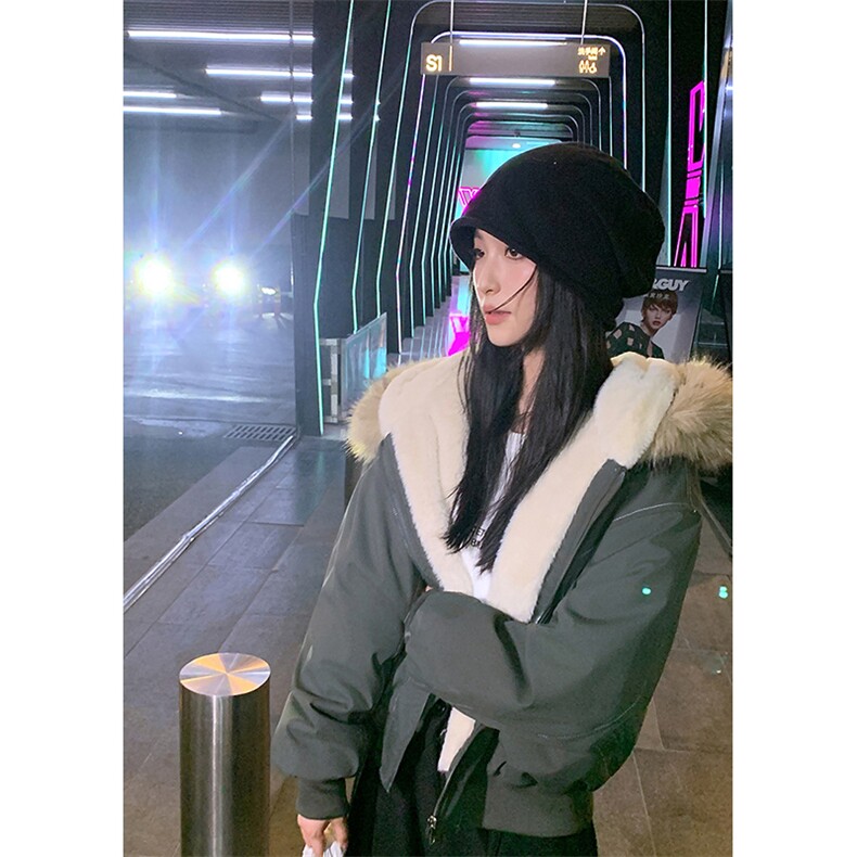 现货重磅boxy短款棉衣座山雕大毛毛领男女棉服水洗工装厚外套,男装棉衣,电商A486