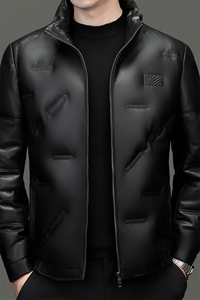 W0190冬季海宁男士真皮羽绒服绵羊皮夹克短款皮外套简约立领皮衣图片
