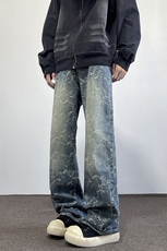 美式复古牛仔裤男设计感直筒提花裤子美式高街休闲裤N2032/P48，男装休闲裤，电商D202-1