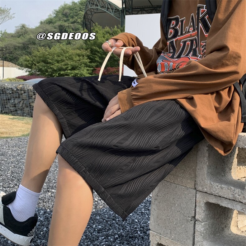 抖音品质优质款垂感褶皱冰丝短裤五分裤313A-1-KK275-P45控价58,男装休闲裤,星座808A-1