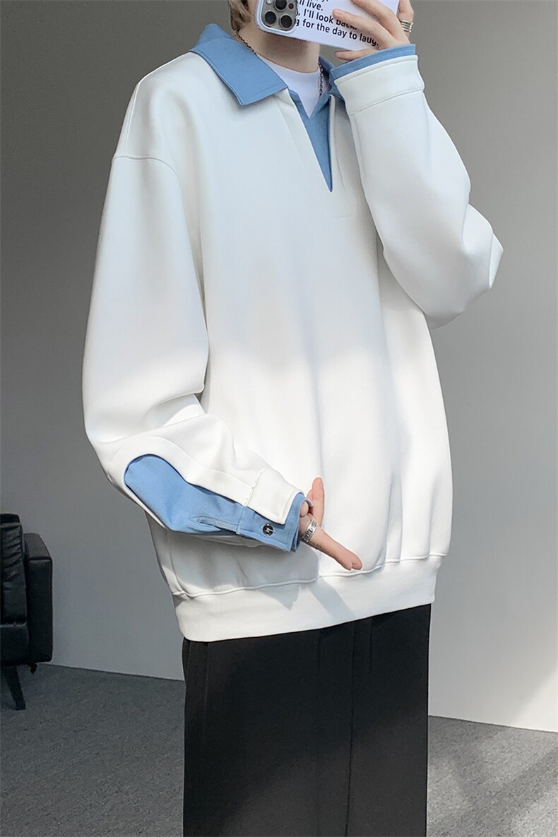 8XL-M美式拼接新款翻领高级感衬衫领运动上衣长袖卫衣男WY26P68,男装衬衫,电商D206-1