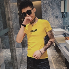 夏季刺绣短袖t恤男潮流社会小伙半袖痞帅体恤小衫C301B-DT19，男装T恤，电商C301B