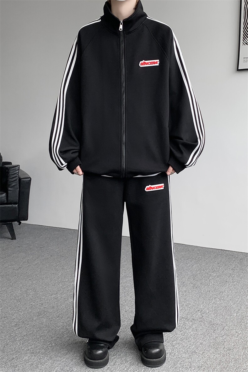 8XL-M条纹撞色开衫新年红卫衣运动套装潮牌运动服校园风TZ114P118,男装休闲套装,电商D206-1