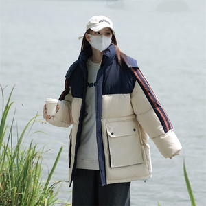 港风潮牌新款织拼色连帽服潮流保暖棉衣M085-P110控159图片