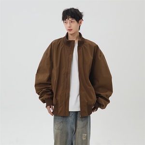 港风日系复古设计感拼接高领开衫夹克外套XZ213-JK4000-P60控88