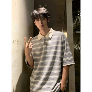 2026夏季新款复古条纹polo领短袖T恤男DT6254-特P30建议零售价78，男装T恤，电商A001