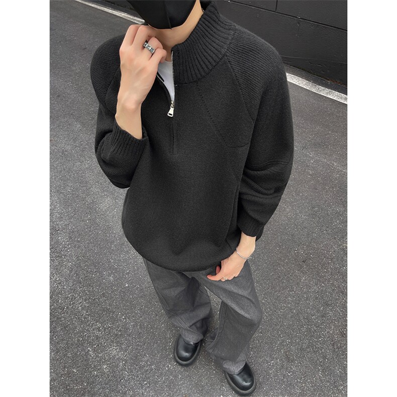 YK86091-P50腈纶45%锦纶24.3%聚酯纤维30.7%半拉链立领毛衣男,男装针织衫/毛衣,电商A086-1