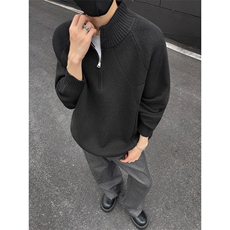 YK86091-P50腈纶45%锦纶24.3%聚酯纤维30.7%半拉链立领毛衣男，男装针织衫/毛衣，电商A086-1