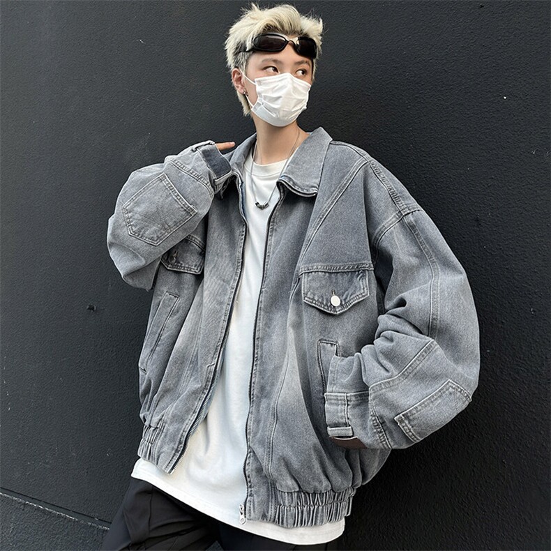 水洗牛仔夹克倒装反穿分割立领宽松牛仔外套JK08634-P78,男装工装外套,星座308B-1
