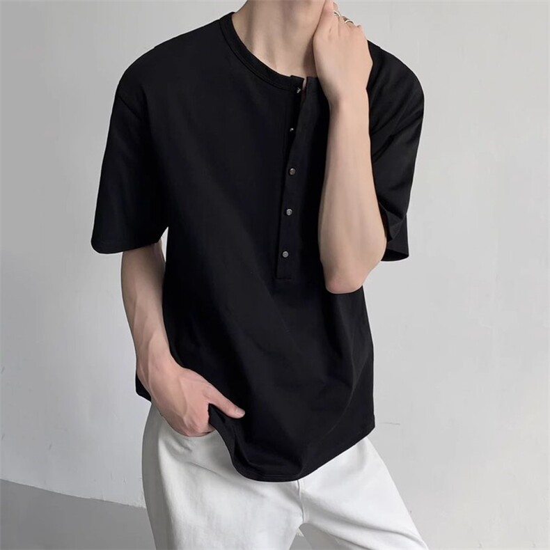 老钱风亨利领冰丝针织短袖ZX0289-P43,男装T恤,星座313A(原308A-2)