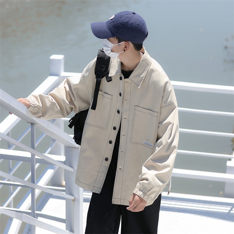 男夹克衫工装风翻领百搭休闲贴标外套学生衣服潮JK031-P48,男装夹克,星座308B-1