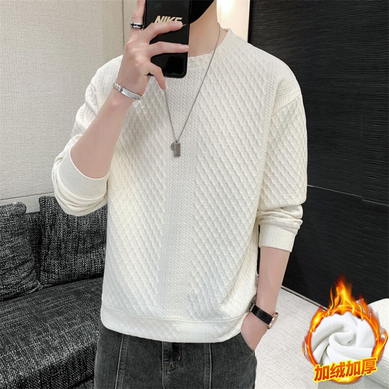 M-8XL 秋季加绒加厚胖子提花圆领卫衣男图片
