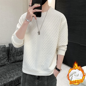 M-8XL 秋季加绒加厚胖子提花圆领卫衣男图片