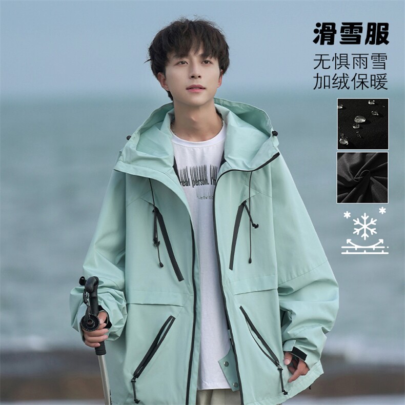 冬新美式防水拉链滑雪服男大码加绒加厚中性风夹克外套M19-P180,男装棉衣,电商A001-1