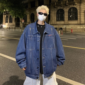 男装牛仔外套 2026秋几何绣标印花男生翻领夹克 XZ514-2-N100-P88图片
