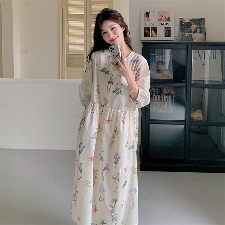 甜美减龄初恋少女印花茶歇桔梗长裙夏季新款温柔风法式连衣裙女,女装连衣裙,2D075