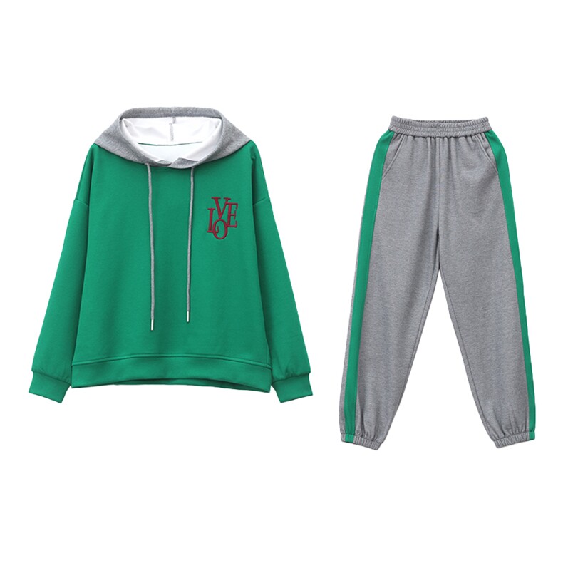 时尚字母刺绣休闲两件套女宽松显瘦运动服套装,女装套装/套裙,依恋蒂丝