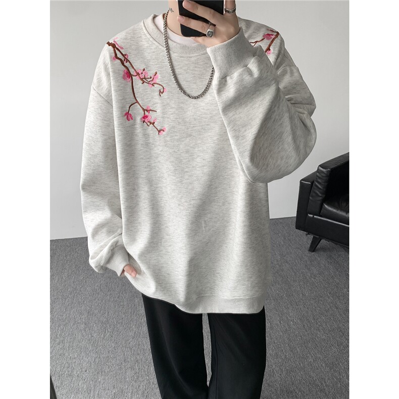 8XL-M新中式圆领卫衣宽松大码风刺绣无帽上衣重磅外套WY5118P55,女装短外套,电商B238