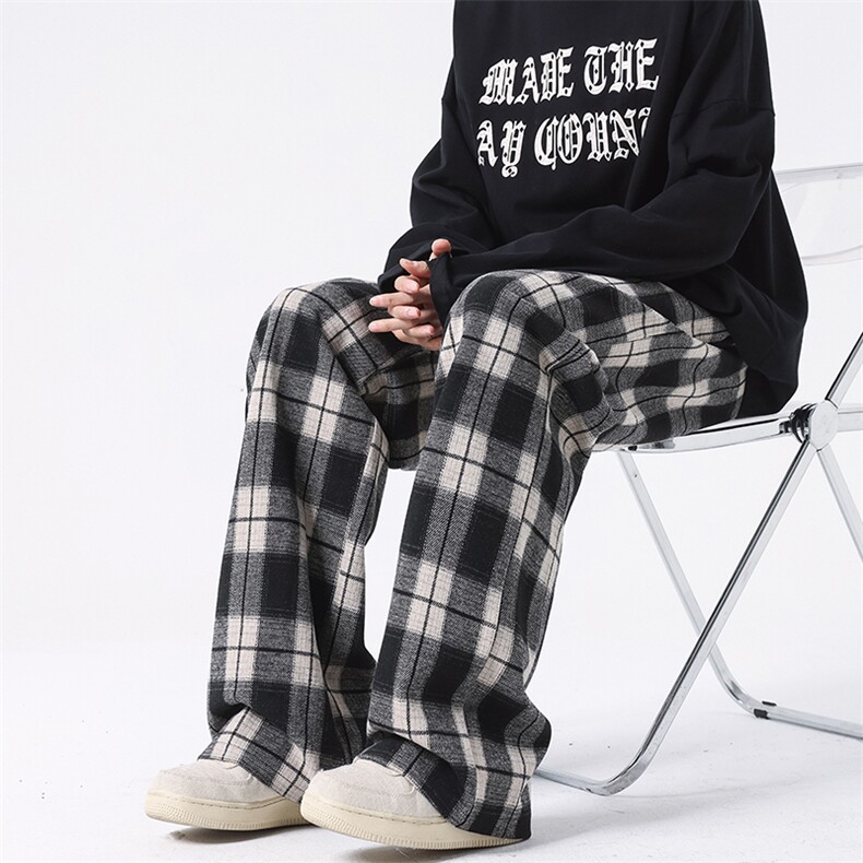 8XL-M特大码休闲裤男加肥加大码格子裤阔腿裤K917p68控88,男装休闲裤,电商D206-1