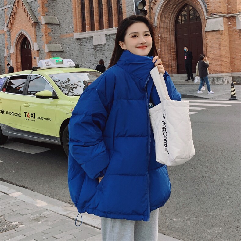 蓝色羽绒服女中长款立领时尚洋气小个子白鸭绒冬装外套图片
