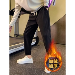 新款卫裤男士秋冬新款加绒百搭运动束脚工装裤潮流九分哈伦小脚裤图片