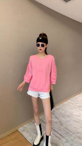 【现货】夏季新款针织防晒拼接薄款镂空花边时尚休闲圆领卫衣，女装卫衣/绒衫，微迪菲