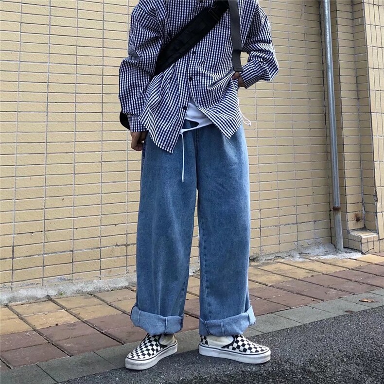 美式ins高街牛仔裤男春秋季直筒宽松潮牌嘻哈垂感拖地阔腿长裤子,男装牛仔裤,星座601-2