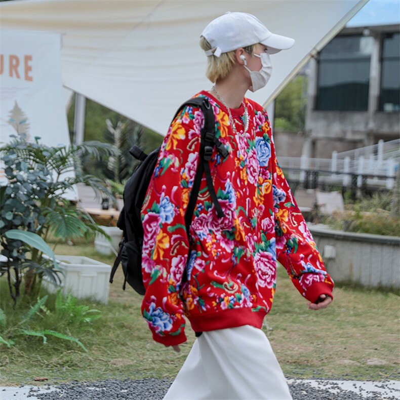 B203圆领大花卫衣大码男女新中式汉服团队表演出饭店火锅店情侣潮，男装民族服装，星座115A(原星座507）