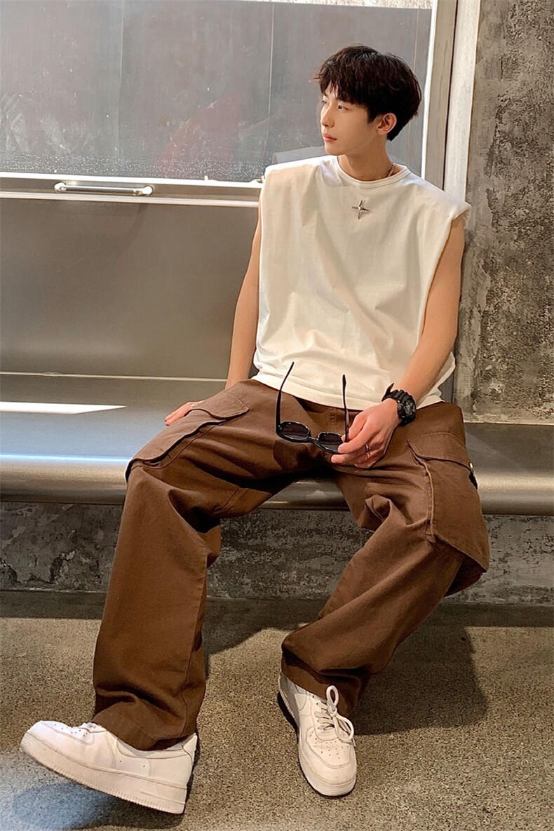 美式垫肩背心男大码四角星无袖短袖T恤男BX8764P25控39,男装背心/马甲,星座226-1