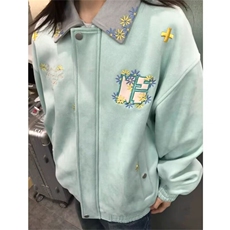 WT99-P71外套春秋季2025新款宽松美式ins潮流翻领拉链女生开衫，女装短外套，电商B323A