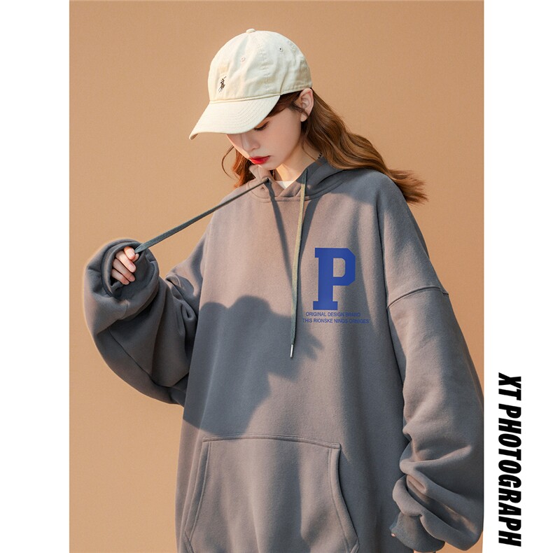 ！春季新款韩版青春简约个性P印花宽松连帽卫衣 W264 P35控58图片