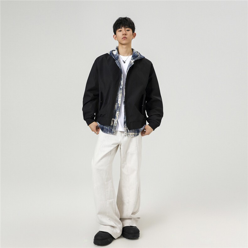 可二开假两件格子拼接大码M-5XL夹克聚酯纤维JK78094P75控118,男装夹克,星座227-7