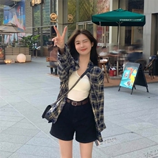 早秋新款复古格子衬衫外套女设计感小众高级小个子衬衣C82022-p35，男装衬衫，星座1008