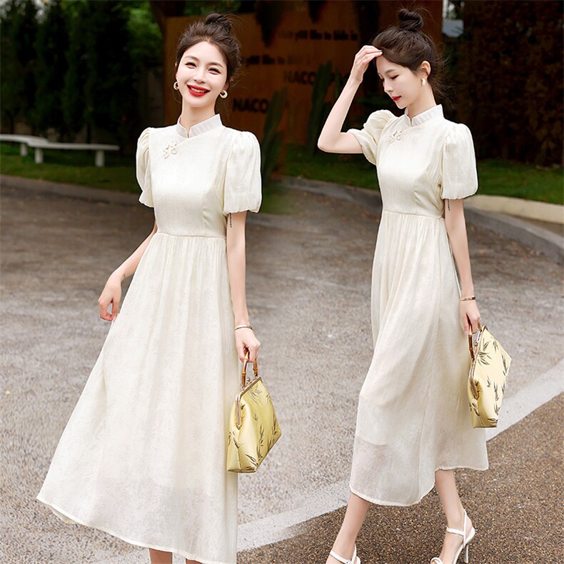 新中式连衣裙女夏2023新款修身显瘦时尚优雅高端温柔仙女长裙现货，女装连衣裙，一安秀