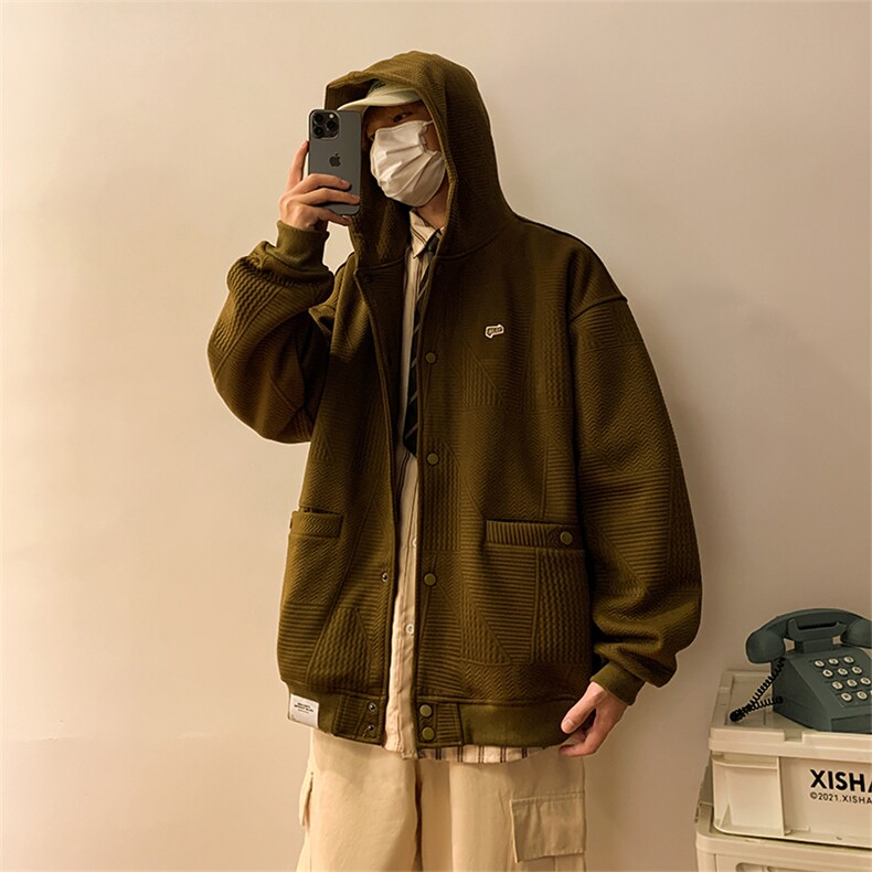 夹克男韩版潮流高街帅连帽暗纹个性2024秋冬新款ins外套W5102-P61图片