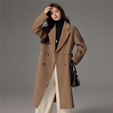 2025舒适百搭简约长款翻领长袖大衣，女装双面呢大衣，荣图大衣