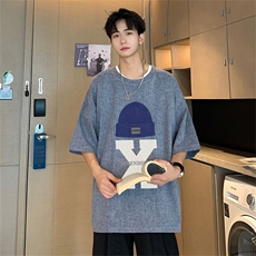 电商DSA028-ML23Q03P3095棉5氨纶夏季新款港风麻料短袖T恤男，男装T恤，电商A028