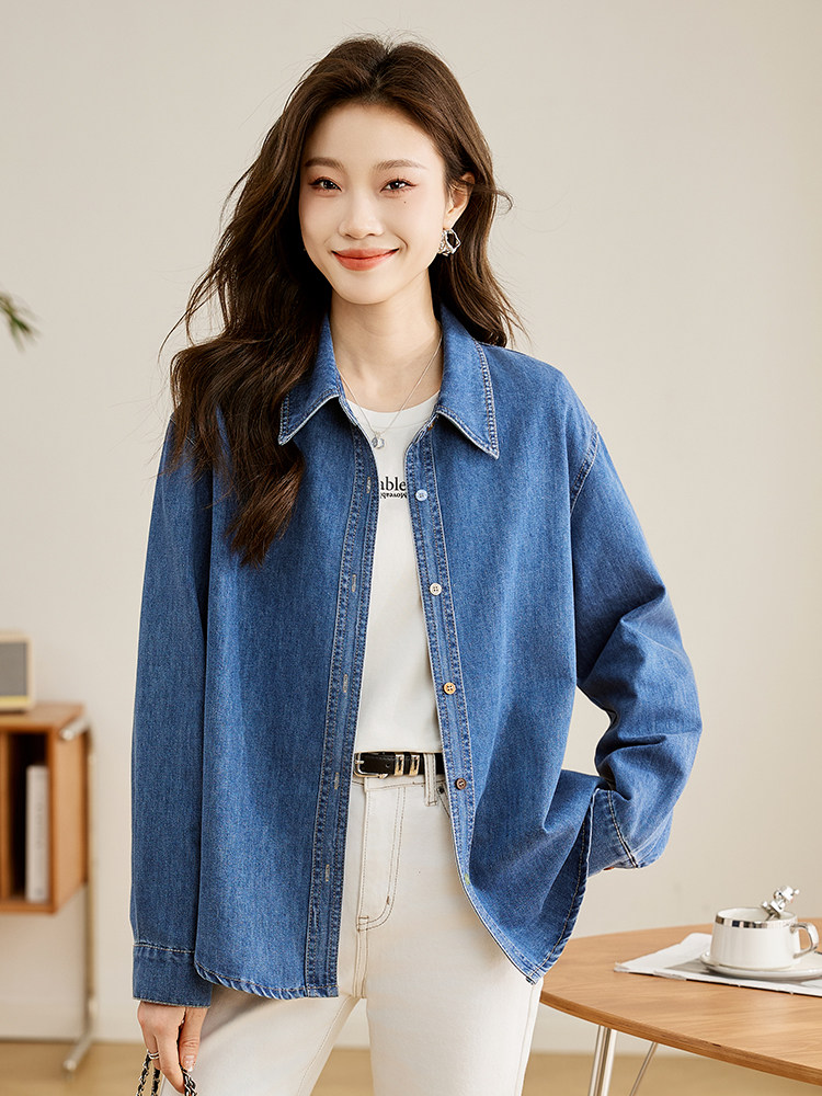 牛仔衬衫外套女春秋2025新款宽松叠穿上衣时尚设计感百搭衬衣,女装衬衫,姿萝菲